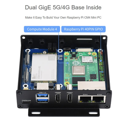 Waveshare Dual Gigabit Ethernet 5G/4G Computer Box with Cooling Fan for Raspberry Pi CM4(EU Plug) - Mini PC Accessories by WAVESHARE | Online Shopping South Africa | PMC Jewellery | Buy Now Pay Later Mobicred