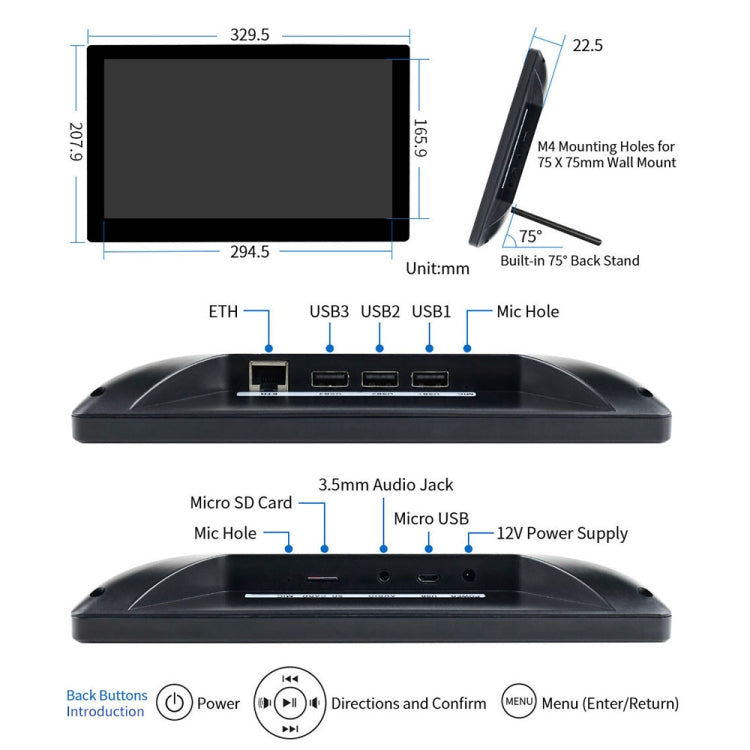 Waveshare 13.3 inch Mini-Computer Powered by Raspberry Pi 3A+, HD Touch Screen(US Plug) - free shipping - PMC Jewellery - Order now!
