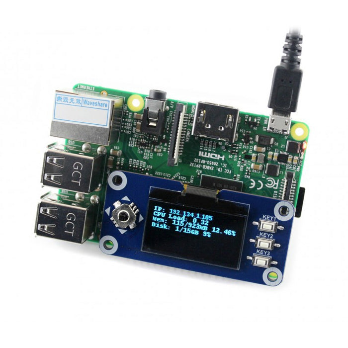 WAVESHARE 128x64 1.3inch OLED Display HAT for Raspberry Pi - LCD & LED Display Module by PMC Jewellery | Online Shopping South Africa | PMC Jewellery | Buy Now Pay Later Mobicred