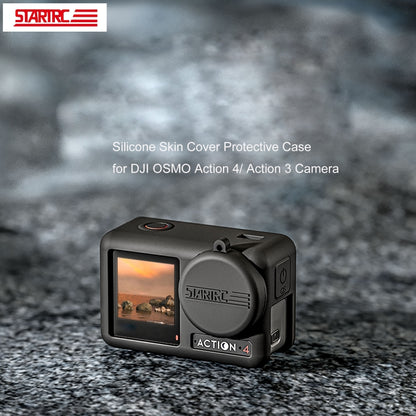 For DJI OSMO Action 4 / 3 STARTRC Silicone Shockproof Case with Lens Cap & Strap (Black) -  by STARTRC | Online Shopping South Africa | PMC Jewellery | Buy Now Pay Later Mobicred