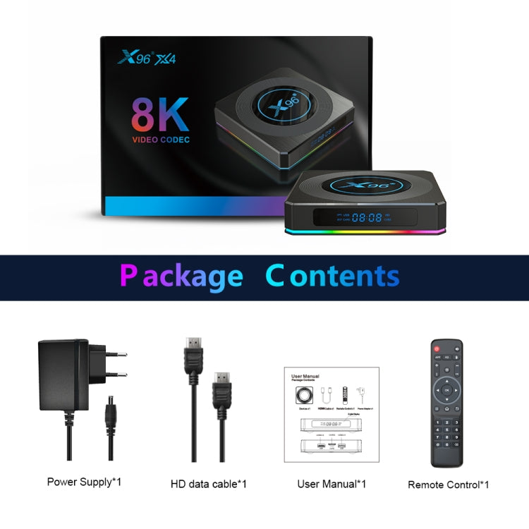 X96 X4 8K Smart TV BOX Android 11.0 Media Player with Remote Control, Amlogic S905X4 Quad Core ARM Cortex A55, RAM: 4GB, ROM: 32GB, Support 1000M, Dual Band WiFi, Bluetooth, UK Plug - Amlogic S905 by PMC Jewellery | Online Shopping South Africa | PMC Jewellery | Buy Now Pay Later Mobicred