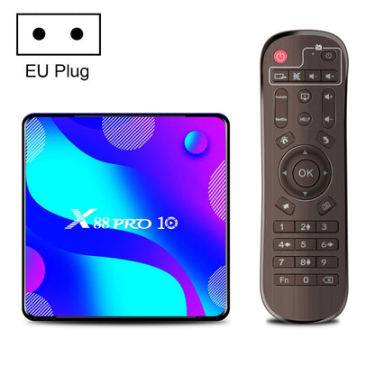 X88 Pro 10 4K Ultra HD Android TV Box with Remote Controller, Android 10.0, RK3318 Quad-Core 64bit Cortex-A53, 4GB+32GB, Support Bluetooth / Dual-Band WiFi / TF Card / USB / AV / Ethernet(EU Plug) - RK3318 by PMC Jewellery | Online Shopping South Africa | PMC Jewellery | Buy Now Pay Later Mobicred