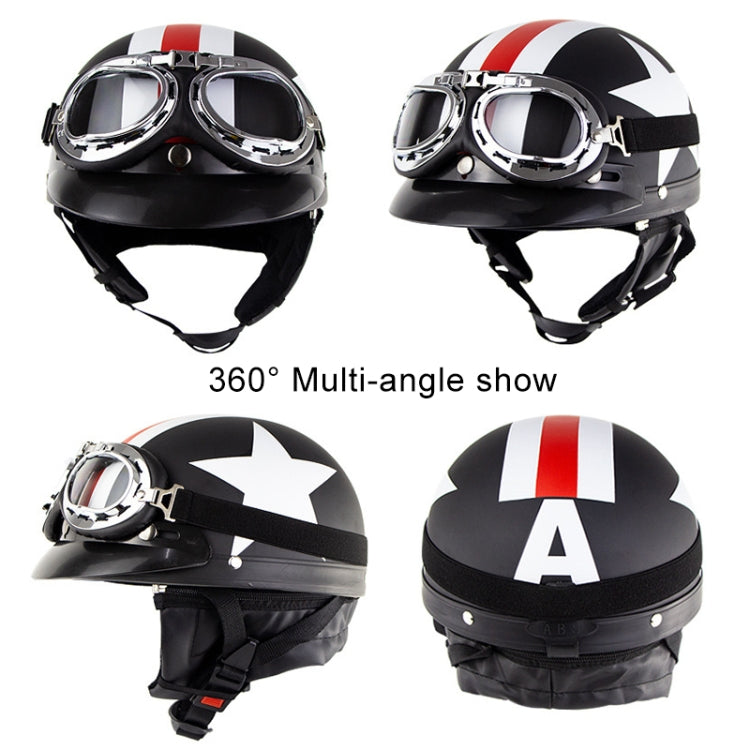 Soman Electromobile Motorcycle Half Face Helmet Retro Harley Helmet with Goggles(Bright White Red Star) - Helmets by SOMAN | Online Shopping South Africa | PMC Jewellery | Buy Now Pay Later Mobicred