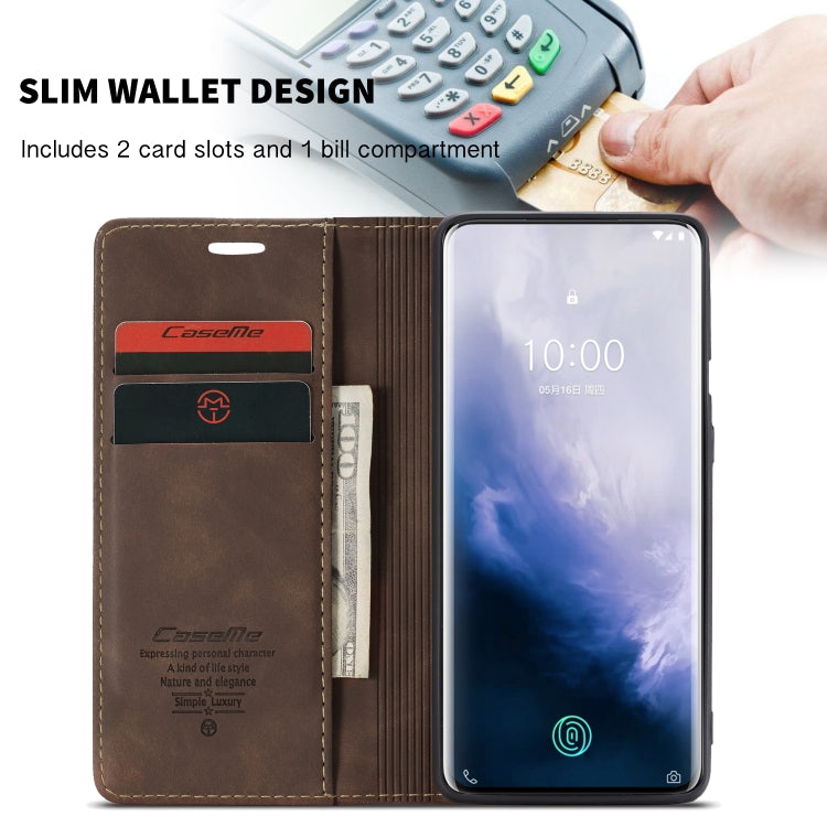 CaseMe-013 Multi-functional Retro Frosted Horizontal Flip Leather Case with Card Slot & Holder & Wallet For OnePlus 7 Pro(Coffee) - OnePlus Cases by CaseMe | Online Shopping South Africa | PMC Jewellery | Buy Now Pay Later Mobicred