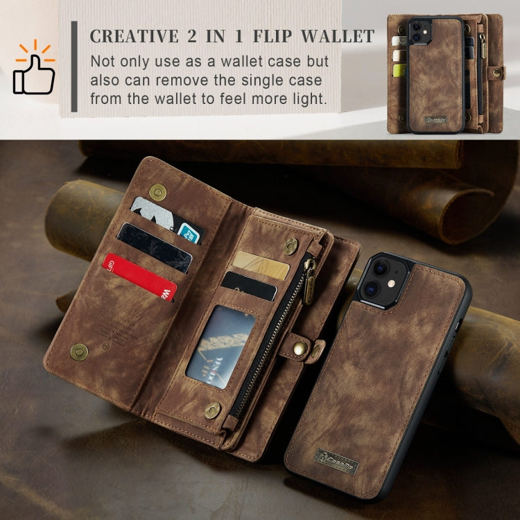 For iPhone 11 CaseMe-008 Detachable Multifunctional Horizontal Flip Leather Case with Card Slot & Holder & Zipper Wallet & Photo Frame (Brown) - iPhone 11 Cases by CaseMe | Online Shopping South Africa | PMC Jewellery | Buy Now Pay Later Mobicred