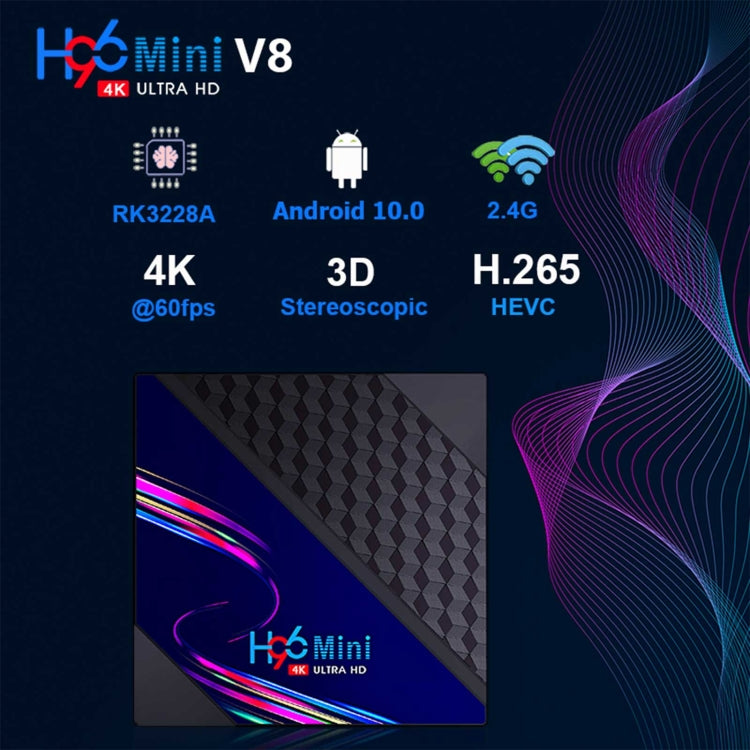 H96 Mini V8 4K Smart TV Box with Remote Control, Android 10.0, RK3228A Quad-core Cortex-A7, 1GB+8GB, Built-in TikTok, Support DLNA / HDMI / USBx2 / 2.4G WIFI, Plug Type:UK Plug - RK3228A by PMC Jewellery | Online Shopping South Africa | PMC Jewellery | Buy Now Pay Later Mobicred