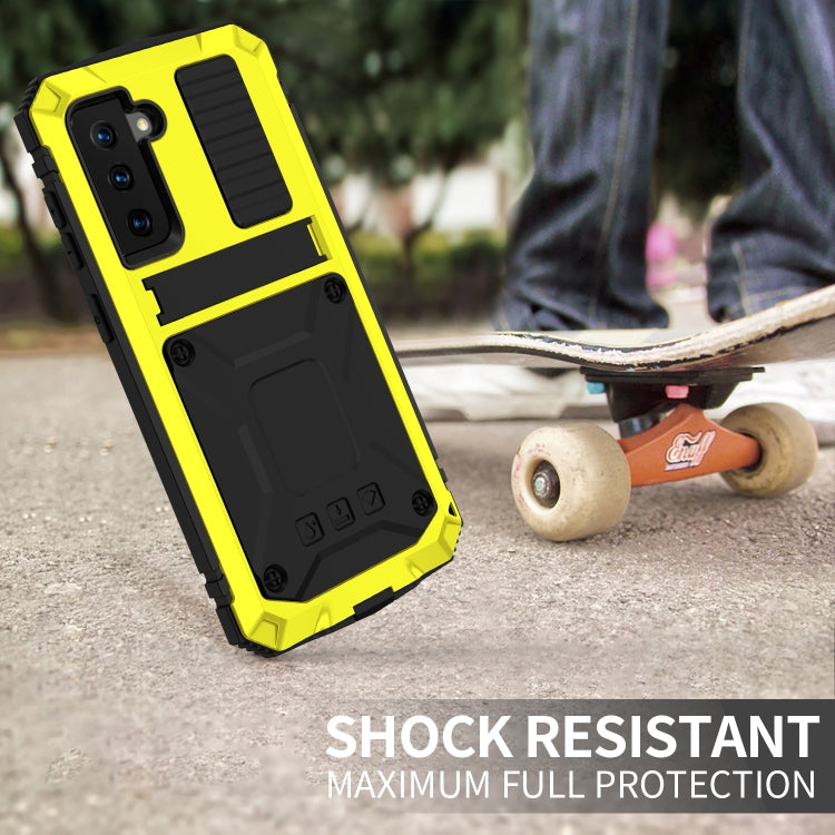 For Samsung Galaxy S21 5G R-JUST Shockproof Waterproof Dust-proof Metal + Silicone Protective Case with Holder(Yellow) - Galaxy S21 5G Cases by R-JUST | Online Shopping South Africa | PMC Jewellery