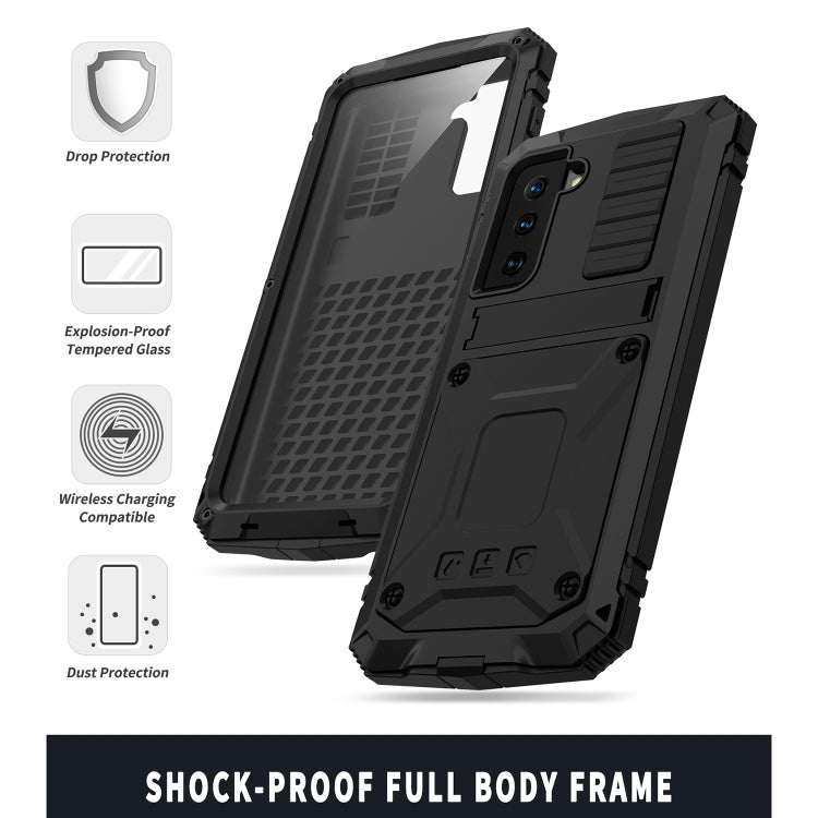 For Samsung Galaxy S21+ 5G R-JUST Shockproof Waterproof Dust-proof Metal + Silicone Protective Case with Holder(Black) - Galaxy S21+ 5G Cases by R-JUST | Online Shopping South Africa | PMC Jewellery