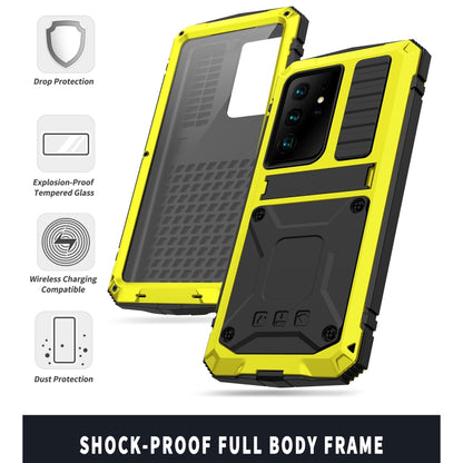 For Samsung Galaxy S21 Ultra 5G R-JUST Shockproof Waterproof Dust-proof Metal + Silicone Protective Case with Holder(Yellow) - Galaxy S21 Ultra 5G Cases by R-JUST | Online Shopping South Africa | PMC Jewellery