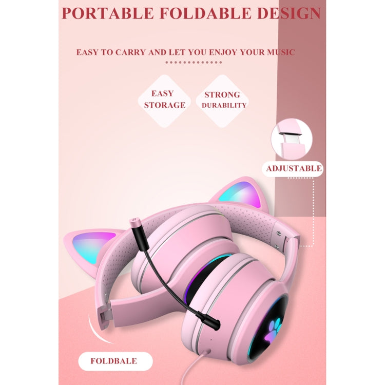 AKZ-022 USB + 3.5mm Port Cat Ear Design Foldable LED Headset with Mic(Pink) - free shipping - PMC Jewellery - Order now!