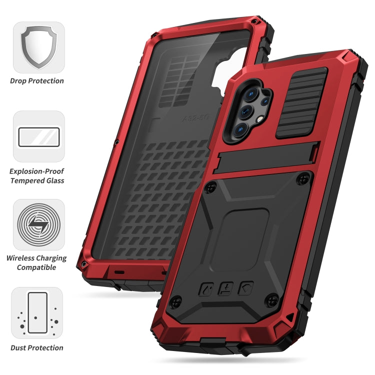 For Samsung Galaxy A32 5G / M32 5G R-JUST Waterproof Shockproof Dustproof Metal + Silicone Protective Case with Holder(Red) - Galaxy Phone Cases by R-JUST | Online Shopping South Africa | PMC Jewellery