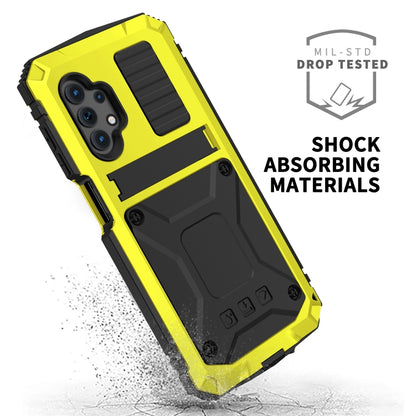 For Samsung Galaxy A32 5G / M32 5G R-JUST Waterproof Shockproof Dustproof Metal + Silicone Protective Case with Holder(Yellow) - Galaxy Phone Cases by R-JUST | Online Shopping South Africa | PMC Jewellery