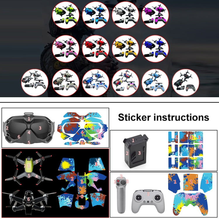 FPV-TZ-SF 4 in 1 Waterproof Anti-Scratch Decal Skin Wrap Stickers Personalized Film Kits for DJI FPV Drone & Goggles V2 & Remote Control & Rocker(Black Pattern) - Protective Film & Stickers by PMC Jewellery | Online Shopping South Africa | PMC Jewellery | Buy Now Pay Later Mobicred