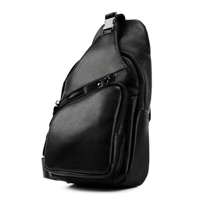 Men Leather Chest Bag Retro Shoulder Bag(Black) - Single-shoulder Bags by PMC Jewellery | Online Shopping South Africa | PMC Jewellery | Buy Now Pay Later Mobicred