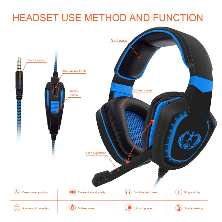 Anivia AH28 3.5mm Stereo Sound Wired Gaming Headset with Microphone(Black Blue) - Multimedia Headset by SADES | Online Shopping South Africa | PMC Jewellery | Buy Now Pay Later Mobicred