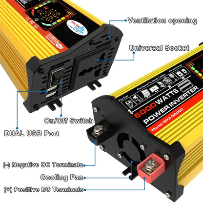 Legend III Generation DC12V to AC220V 6000W Modified Square Wave Car Power Inverter with LED Display(Yellow) - Modified Square Wave by PMC Jewellery | Online Shopping South Africa | PMC Jewellery | Buy Now Pay Later Mobicred