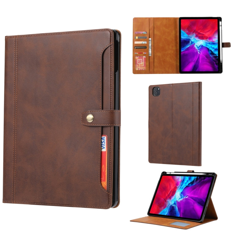 For iPad Air 13 2024 / iPad Pro 12.9 2022/2021/2020 Calf Texture Double Fold Clasp Horizontal Flip Leather Tablet Case with Photo Frame & Holder & Card Slots & Wallet(Brown) - iPad Pro 12.9 (2022/2021) Cases by PMC TechLife | Online Shopping South Africa | PMC TechLife | Buy Now Pay Later Mobicred