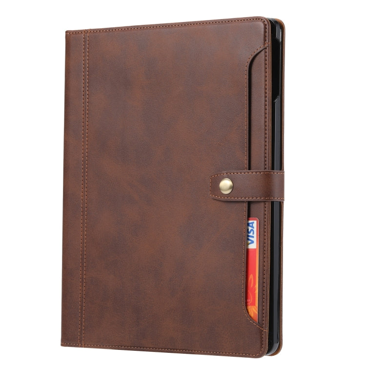 For iPad Air 13 2024 / iPad Pro 12.9 2022/2021/2020 Calf Texture Double Fold Clasp Horizontal Flip Leather Tablet Case with Photo Frame & Holder & Card Slots & Wallet(Brown) - iPad Pro 12.9 (2022/2021) Cases by PMC TechLife | Online Shopping South Africa | PMC TechLife | Buy Now Pay Later Mobicred