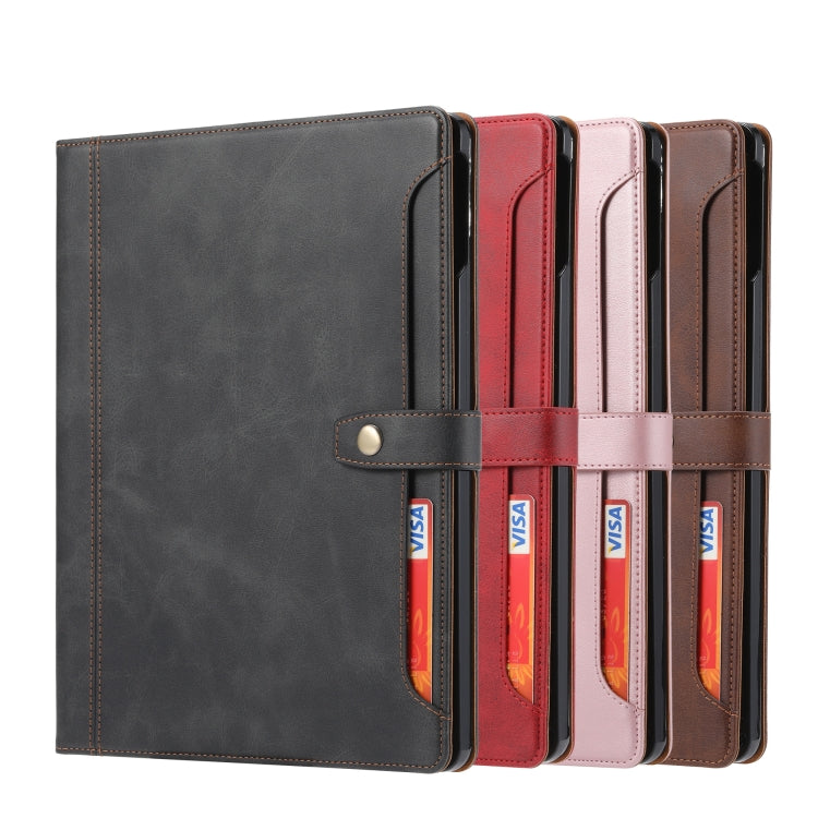 For iPad Air 13 2024 / iPad Pro 12.9 2022/2021/2020 Calf Texture Double Fold Clasp Horizontal Flip Leather Tablet Case with Photo Frame & Holder & Card Slots & Wallet(Brown) - iPad Pro 12.9 (2022/2021) Cases by PMC TechLife | Online Shopping South Africa | PMC TechLife | Buy Now Pay Later Mobicred