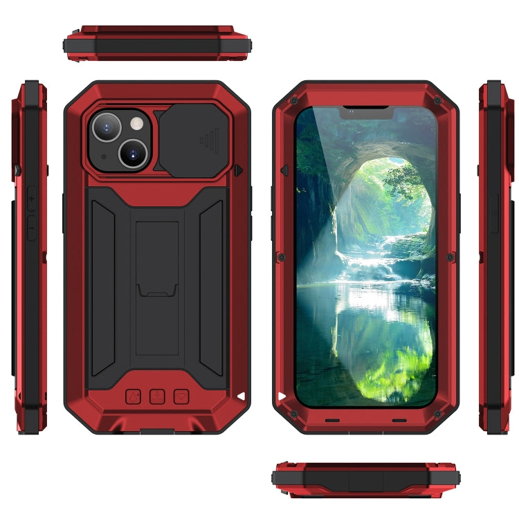 For iPhone 13 R-JUST Sliding Camera Shockproof Life Waterproof Dust-proof Metal + Silicone Protective Case with Holder(Red) - iPhone 13 Cases by R-JUST | Online Shopping South Africa | PMC TechLife | Buy Now Pay Later Mobicred