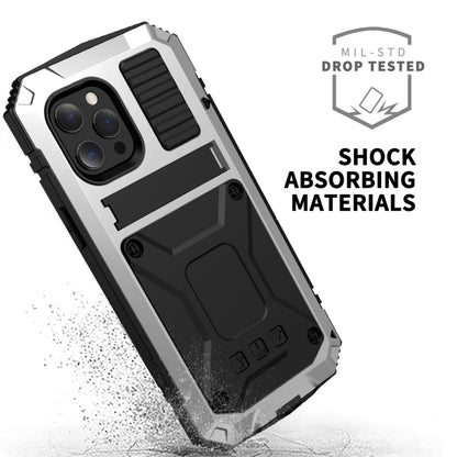 For iPhone 13 mini R-JUST Shockproof Waterproof Dust-proof Metal + Silicone Protective Case with Holder (Silver) - iPhone 13 mini Cases by R-JUST | Online Shopping South Africa | PMC Jewellery