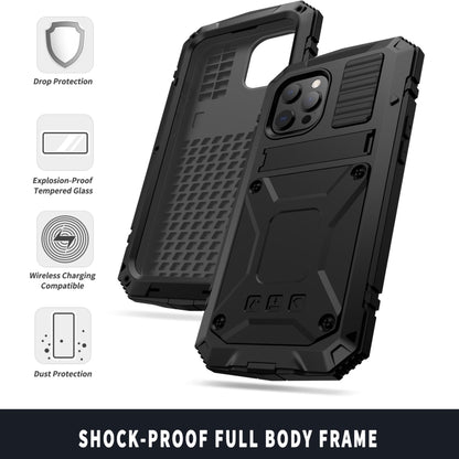 For iPhone 13 Pro R-JUST Shockproof Waterproof Dust-proof Metal + Silicone Protective Case with Holder (Black) - iPhone 13 Pro Cases by R-JUST | Online Shopping South Africa | PMC Jewellery