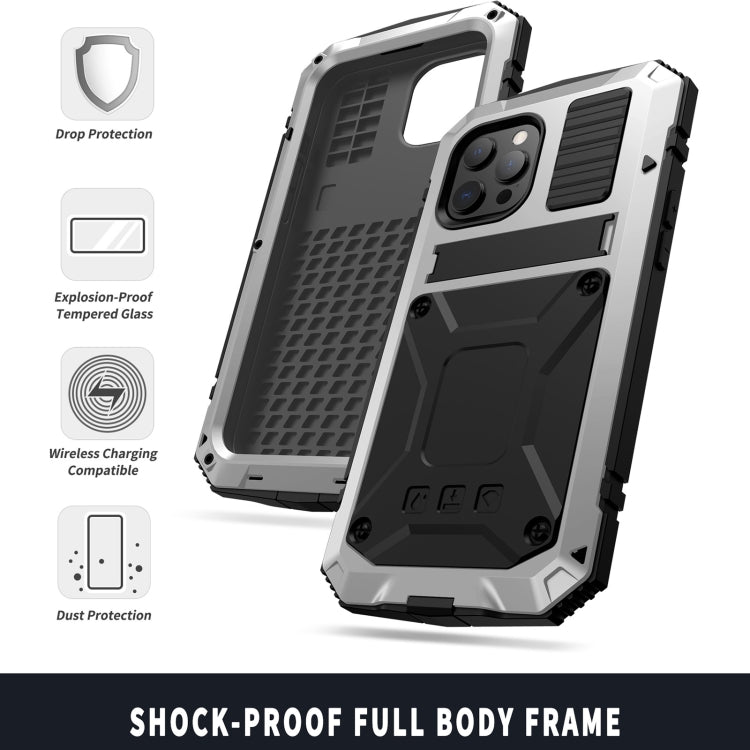 For iPhone 13 Pro Max R-JUST Shockproof Waterproof Dust-proof Metal + Silicone Protective Case with Holder (Silver) - iPhone 13 Pro Max Cases by R-JUST | Online Shopping South Africa | PMC Jewellery