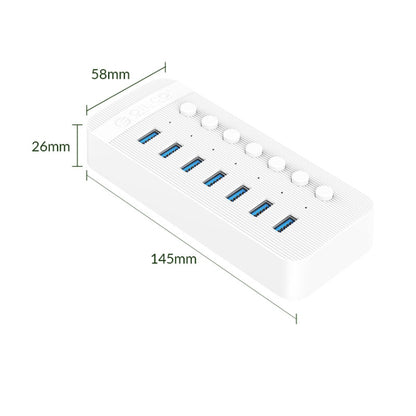 ORICO CT2U3-7AB-WH 7 In 1 Plastic Stripes Multi-Port USB HUB with Individual Switches, EU Plug(White) - USB 3.0 HUB by ORICO | Online Shopping South Africa | PMC Jewellery | Buy Now Pay Later Mobicred