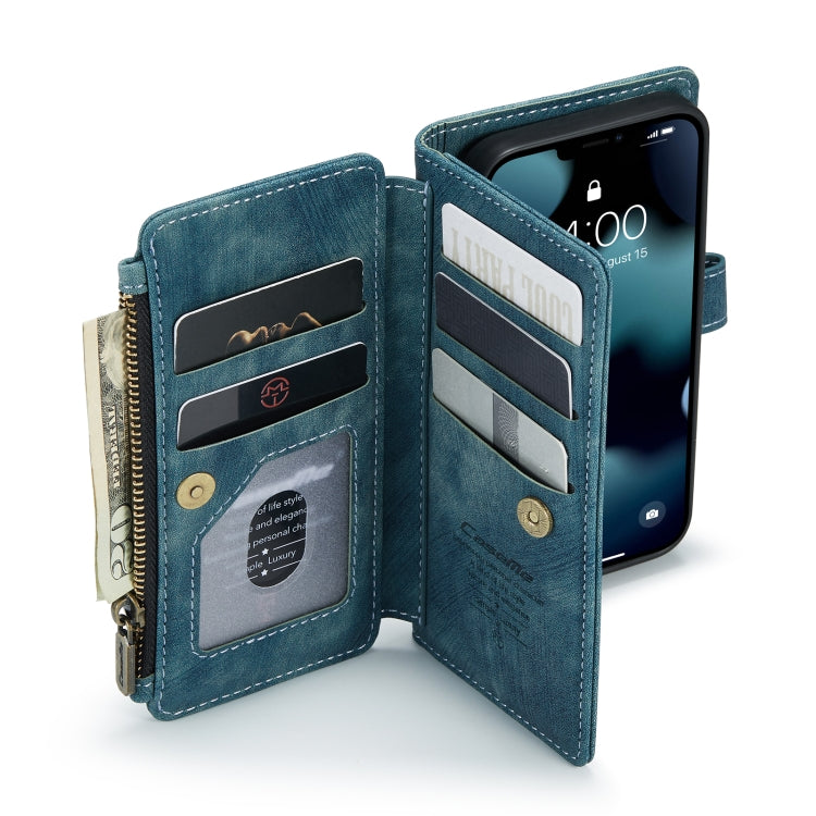 For iPhone 13 mini CaseMe-C30 PU + TPU Multifunctional Horizontal Flip Leather Case with Holder & Card Slot & Wallet & Zipper Pocket (Blue) - iPhone 13 mini Cases by CaseMe | Online Shopping South Africa | PMC Jewellery | Buy Now Pay Later Mobicred