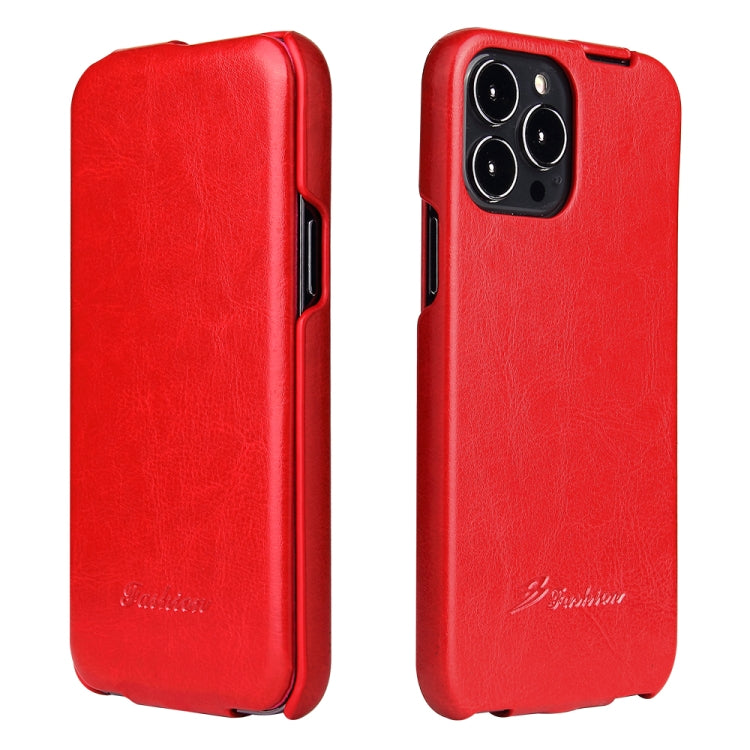 For iPhone 13 Pro Fierre Shann Retro Oil Wax Texture Vertical Flip PU Leather Case (Red) - iPhone 13 Pro Cases by FIERRE SHANN | Online Shopping South Africa | PMC Jewellery