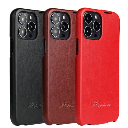 For iPhone 13 Pro Fierre Shann Retro Oil Wax Texture Vertical Flip PU Leather Case (Red) - iPhone 13 Pro Cases by FIERRE SHANN | Online Shopping South Africa | PMC Jewellery