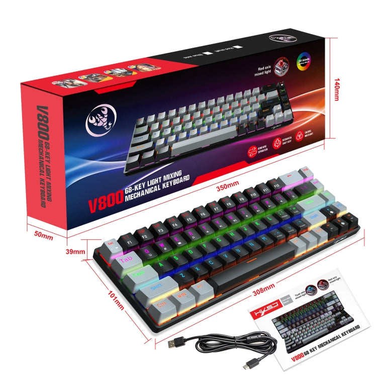 HXSJ V800 68 Keys Type-C Wired Cool Backlight Mechanical Keyboard(Blue Shaft) - free shipping - PMC Jewellery - Order now!