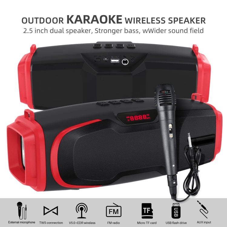 New Rixing NR-6012M Bluetooth 5.0 Portable Outdoor Karaoke Wireless Bluetooth Speaker with Microphone & Shoulder Strap(Red) - Desktop Speaker by NewRixing | Online Shopping South Africa | PMC Jewellery | Buy Now Pay Later Mobicred