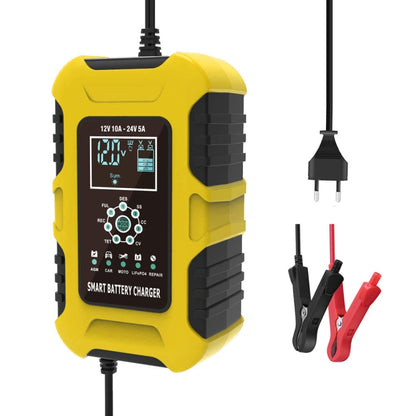 FOXSUR 10A 12V 7-segment Motorcycle / Car Smart Battery Charger, Plug Type:EU Plug(Yellow) - Battery Charger by FOXSUR | Online Shopping South Africa | PMC Jewellery | Buy Now Pay Later Mobicred