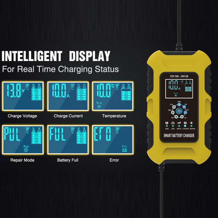 FOXSUR 10A 12V 7-segment Motorcycle / Car Smart Battery Charger, Plug Type:EU Plug(Yellow) - free shipping - PMC TechLife - Order now!