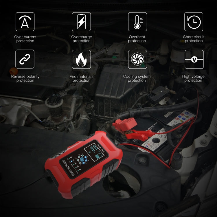 FOXSUR 10A 12V 7-segment Motorcycle / Car Smart Battery Charger, Plug Type:UK Plug(Red) - free shipping - PMC TechLife - Order now!