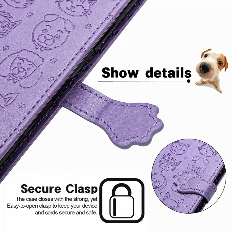 For Blackview A100 Lovely Cat and Dog Embossing Pattern Horizontal Flip Leather Case , with Holder & Card Slots & Wallet & Cartoon Clasp & Lanyard(Purple) - More Brand by PMC Jewellery | Online Shopping South Africa | PMC Jewellery | Buy Now Pay Later Mobicred