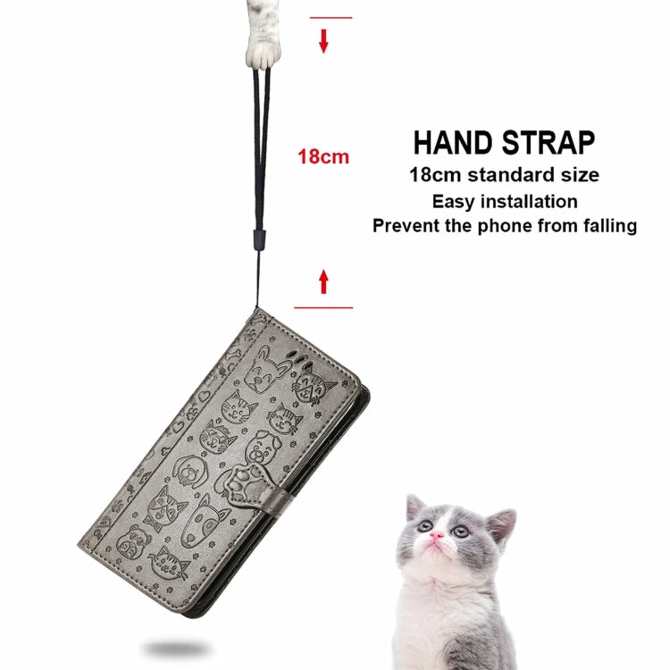 For Blackview A100 Lovely Cat and Dog Embossing Pattern Horizontal Flip Leather Case , with Holder & Card Slots & Wallet & Cartoon Clasp & Lanyard(Grey) - More Brand by PMC Jewellery | Online Shopping South Africa | PMC Jewellery | Buy Now Pay Later Mobicred