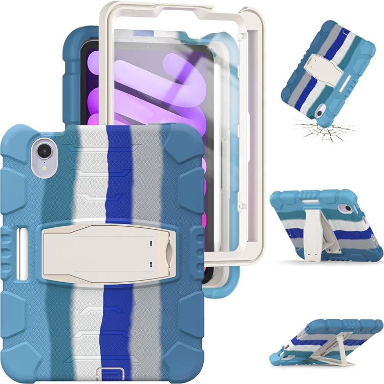 For iPad mini 6 3-Layer Protection Screen Frame + PC + Silicone Shockproof Combination Tablet Case with Holder(Colorful Blue) - iPad mini 6 Cases by PMC Jewellery | Online Shopping South Africa | PMC Jewellery | Buy Now Pay Later Mobicred