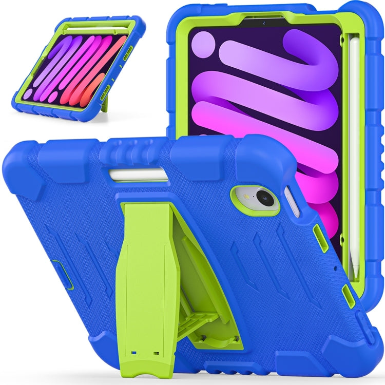 For iPad mini 6 / mini 2024 Tri-Layer Protection Screen Frame Heavy Duty PC Hybrid Silicone Case with Holder(Blue+Lime) - free shipping - PMC Jewellery - Order now!