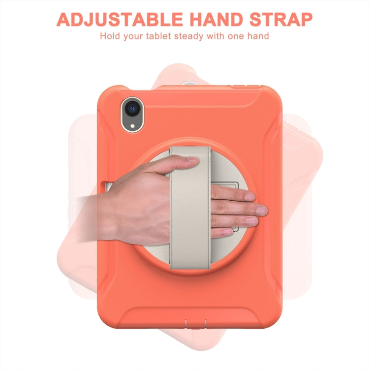 For iPad mini 6 / mini 2024 360 Degree Rotation PC + TPU Protective Tablet Case with Holder & Hand-strap(Coral Orange) - iPad mini 2024 Cases by PMC Jewellery | Online Shopping South Africa | PMC Jewellery | Buy Now Pay Later Mobicred