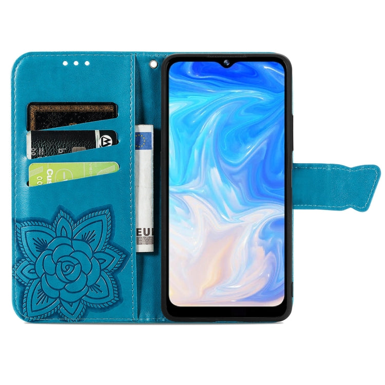 For DOOGEE N40 Pro Butterfly Love Flowers Embossed Horizontal Flip Leather Case with Holder & Card Slots & Wallet & Lanyard(Blue) - More Brand by PMC Jewellery | Online Shopping South Africa | PMC Jewellery | Buy Now Pay Later Mobicred