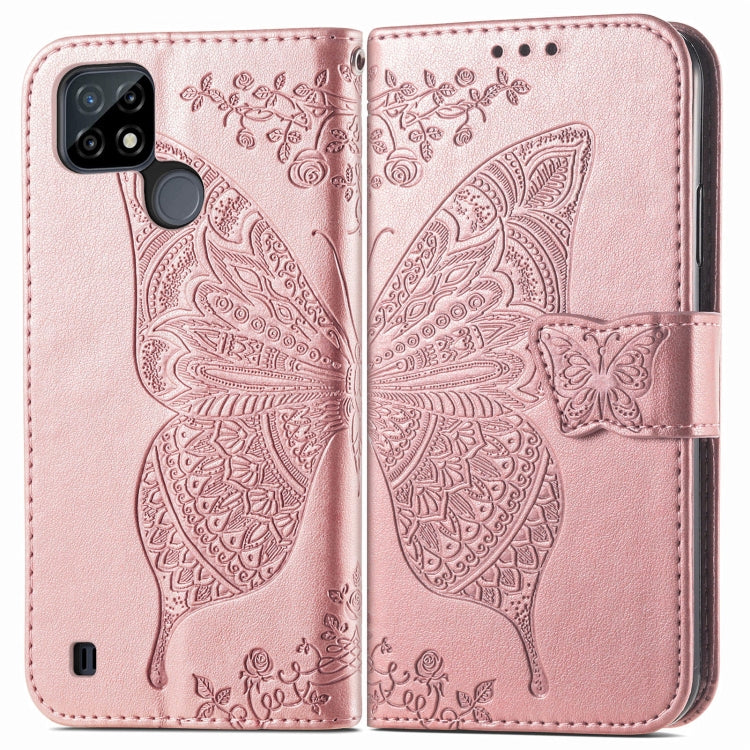 For OPPO Realme C21Y Butterfly Love Flowers Embossed Horizontal Flip Leather Case with Holder & Card Slots & Wallet & Lanyard(Rose Gold) - Realme Cases by PMC Jewellery | Online Shopping South Africa | PMC Jewellery | Buy Now Pay Later Mobicred
