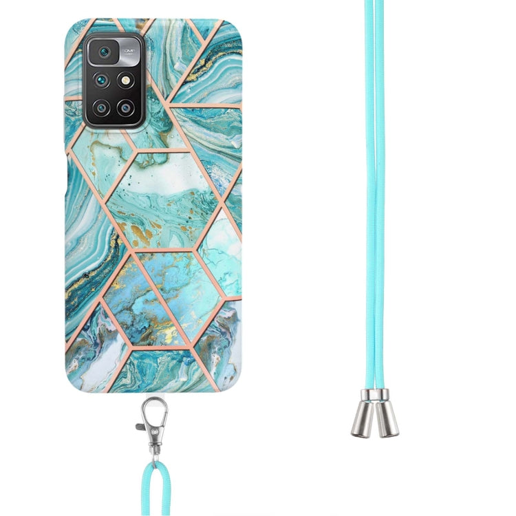 For Xiaomi Redmi 10 Electroplating Splicing Marble TPU Phone Case with Lanyard(Blue) - free shipping - PMC TechLife - Order now!
