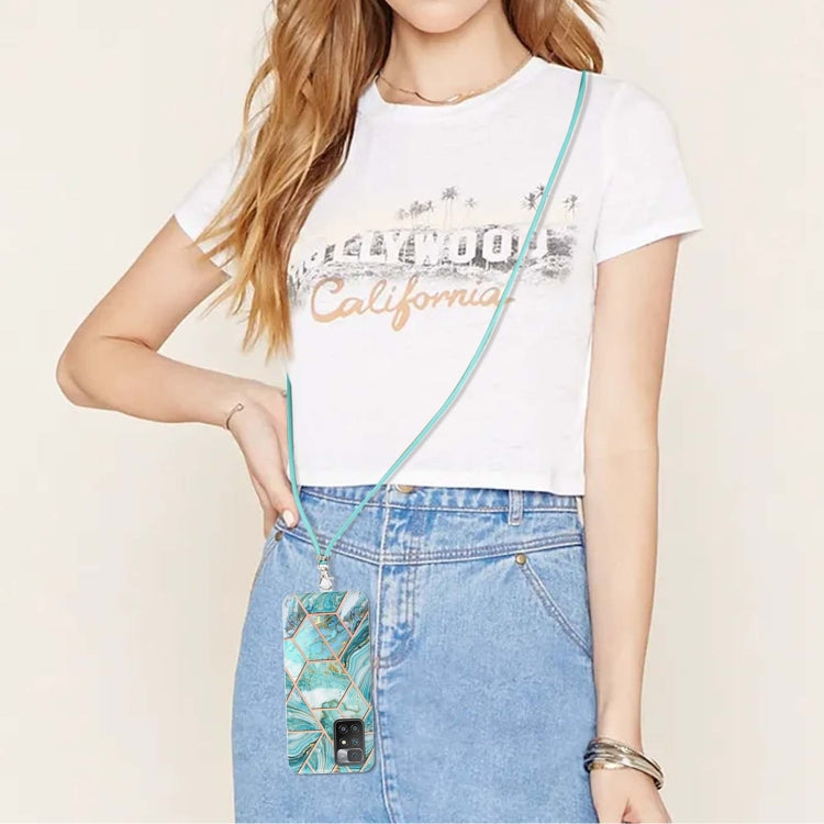 For Xiaomi Redmi 10 Electroplating Splicing Marble TPU Phone Case with Lanyard(Blue) - free shipping - PMC TechLife - Order now!