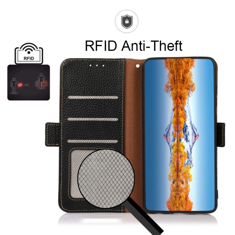 For Google Pixel 6a KHAZNEH Side-Magnetic Litchi Genuine Leather RFID Case(Black) - Google Cases by PMC TechLife | Online Shopping South Africa | PMC TechLife | Buy Now Pay Later Mobicred