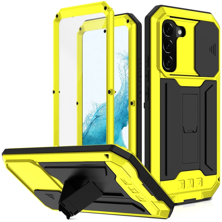 For Samsung Galaxy S22 5G R-JUST Sliding Camera Metal + Silicone Holder Phone Case(Yellow) - Galaxy S22 5G Cases by R-JUST | Online Shopping South Africa | PMC Jewellery