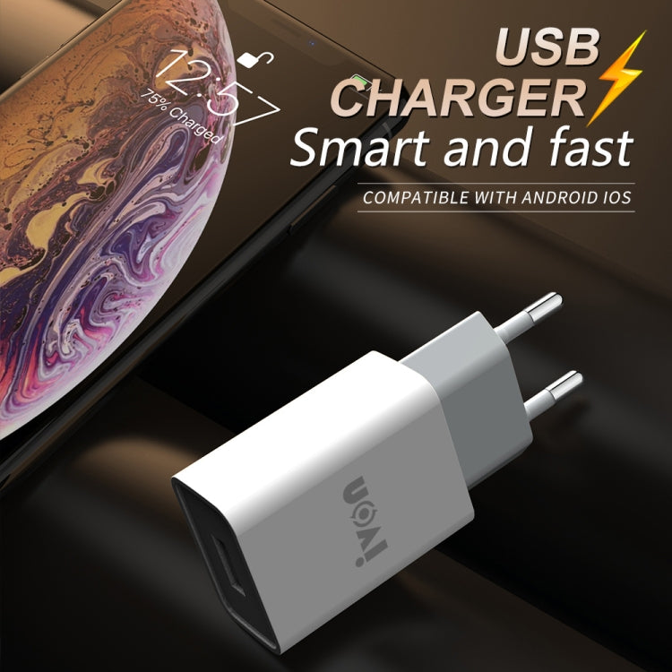 IVON AD-33 2 in 1 2.1A Single USB Port Travel Charger + 1m USB to Micro USB Data Cable Set, US Plug(White) - free shipping - PMC TechLife - Order now!