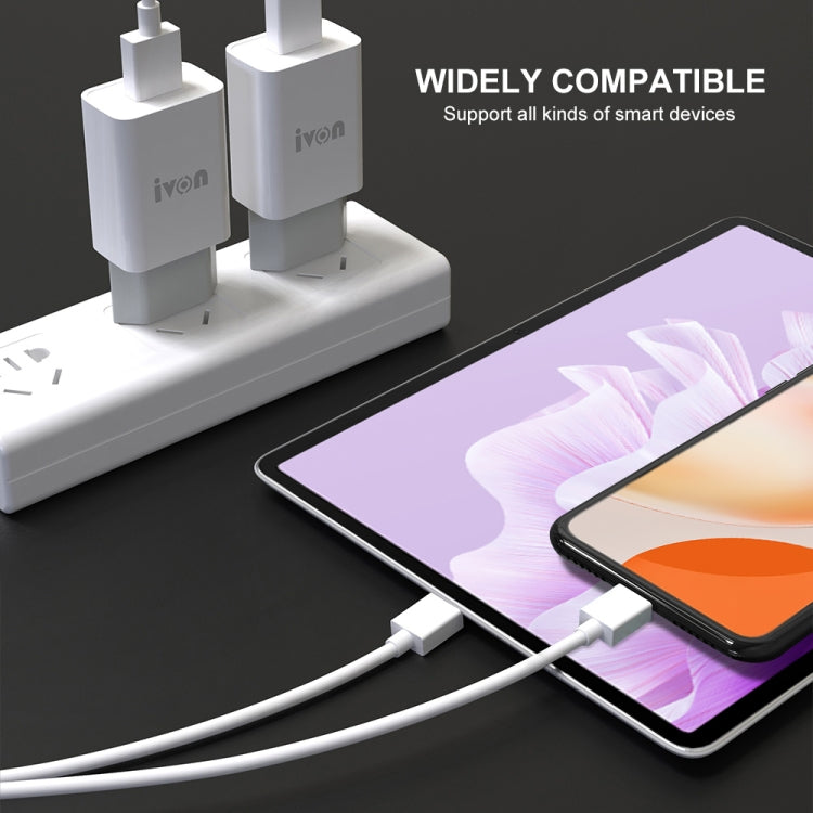 IVON AD-33 2 in 1 2.1A Single USB Port Travel Charger + 1m USB to Micro USB Data Cable Set, US Plug(White) - free shipping - PMC TechLife - Order now!