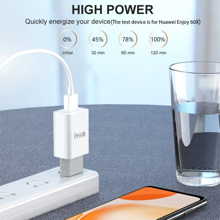 IVON AD-33 2 in 1 2.1A Single USB Port Travel Charger + 1m USB to Micro USB Data Cable Set, US Plug(White) - free shipping - PMC TechLife - Order now!